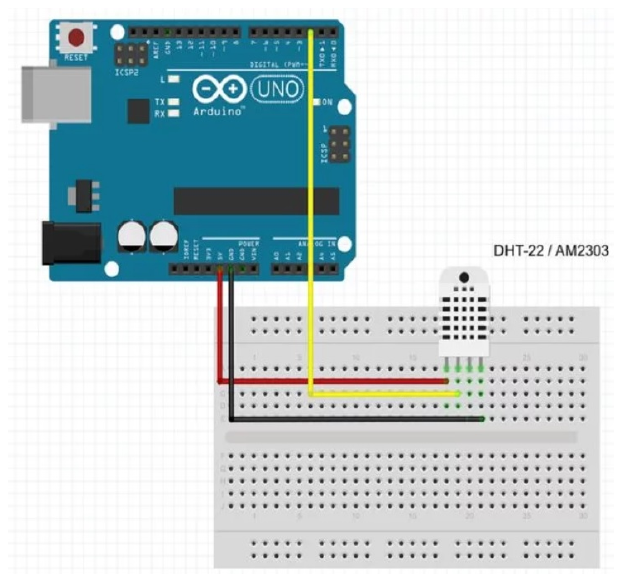 Connecting the DHT22 sensor to the Arduino Uno board