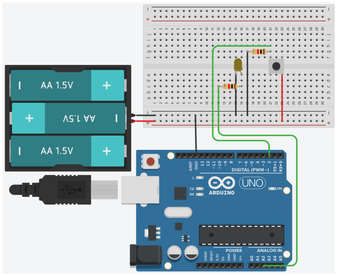 Practical setup with two buttons for the interrupt application